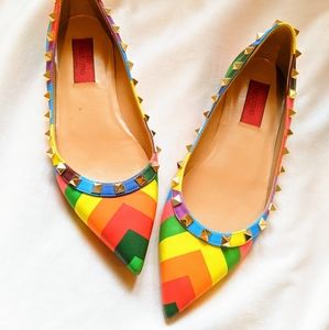 VALENTINO GARAVANI RAINBOW CHEVRON ROCKSTUD FLATS